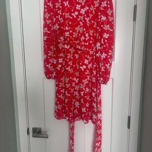 Eliza J Red Floral Wrap-Style Dress